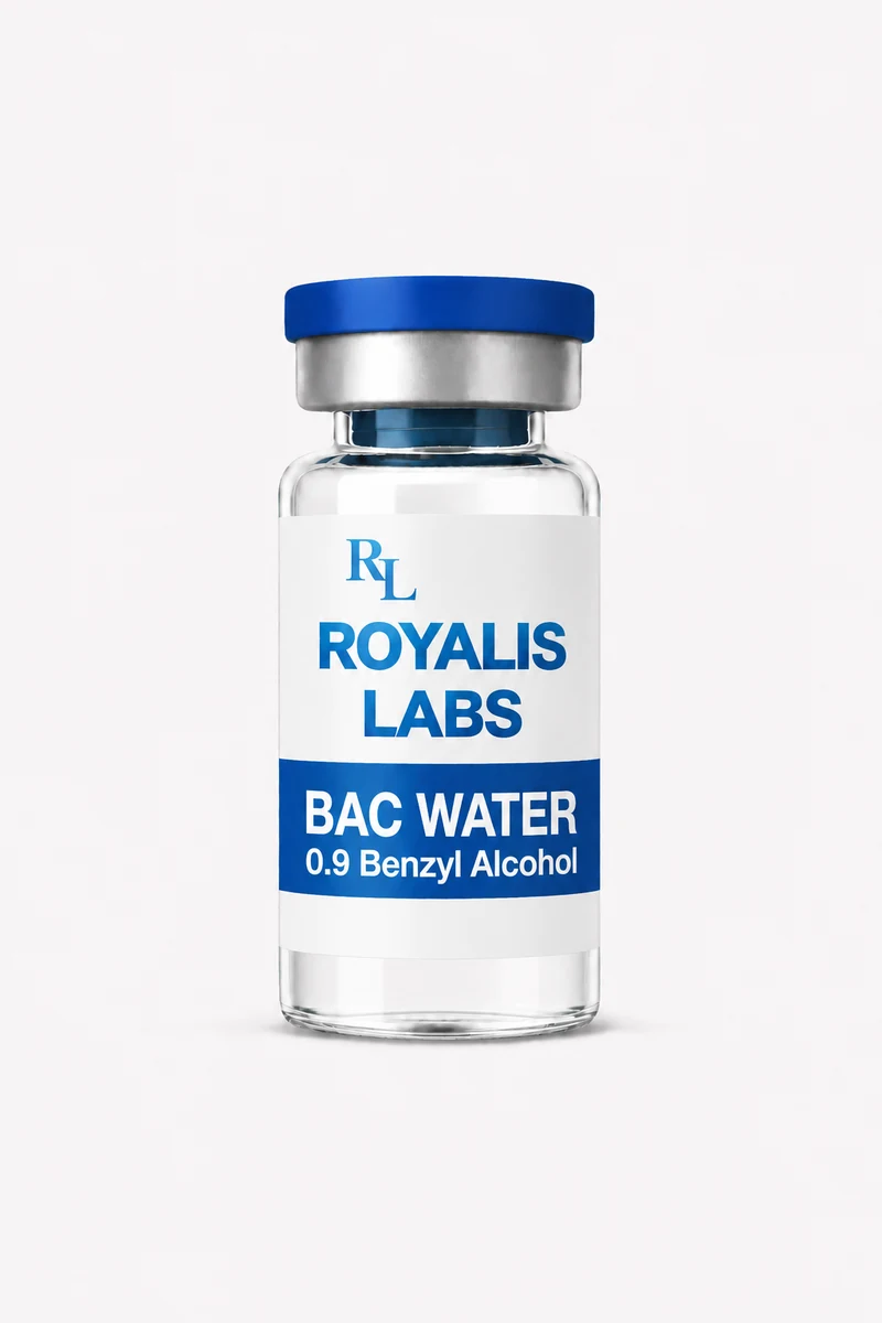 Royalis research vial labelled BAC WATER, batch SUP-BAC-WATER